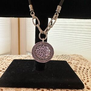 Retired Silpada 925 Sterling Silver Israel 18” pendant necklace on leather cord